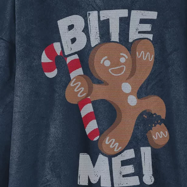 Bite Me Gingerbread Funny Christmas Gift Hooded Wearable Blanket