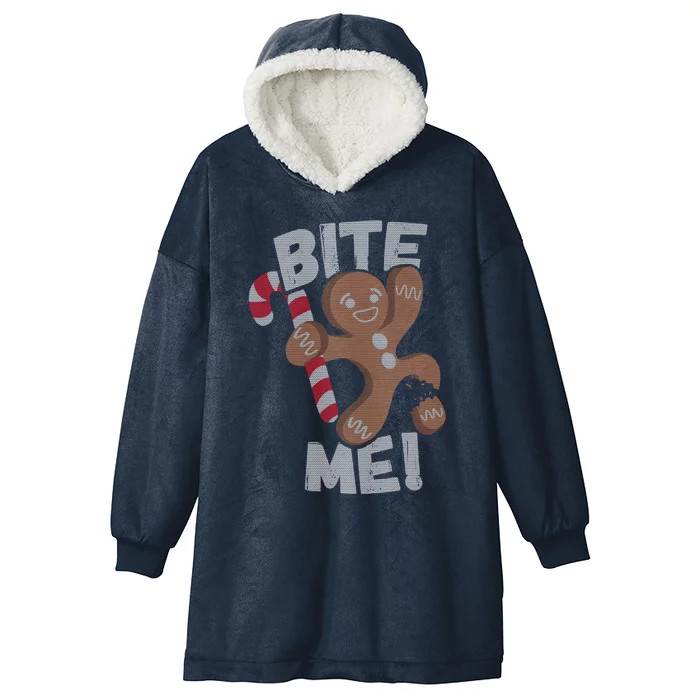 Bite Me Gingerbread Funny Christmas Gift Hooded Wearable Blanket