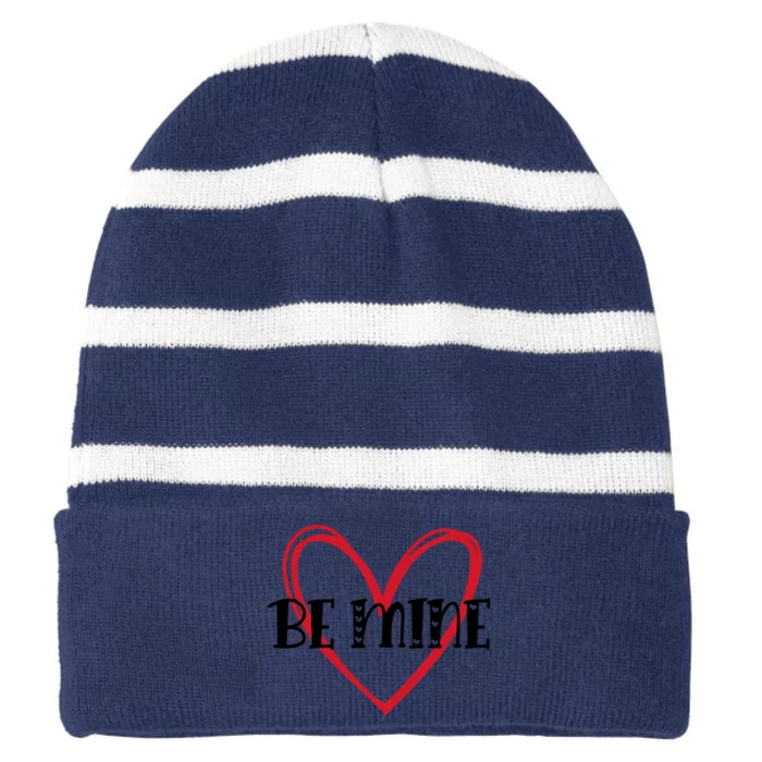 Be Mine Heart Line Valentine's Day Gift Striped Beanie with Solid Band