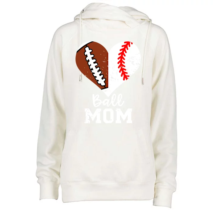 Ball Mom Heart Funny Football Baseball Player Mom Gift Womens Funnel Neck Pullover Hood