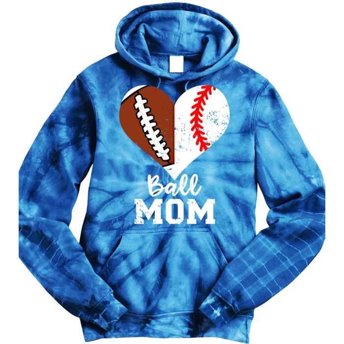 Ball Mom Heart Funny Football Baseball Player Mom Gift Tie Dye Hoodie