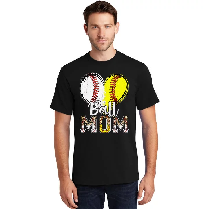 Ball Mom Heart Funny Baseball Soccer Mom Tall T-Shirt