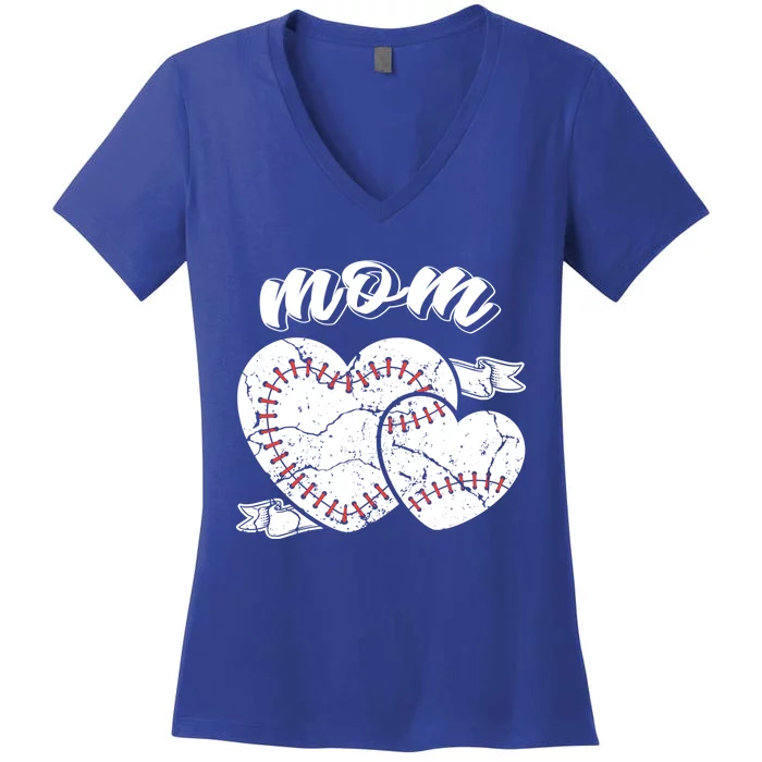 Baseball Mom Heart Ball Cool Baseball Proud Grandma Mothers Gift Women's V-Neck T-Shirt