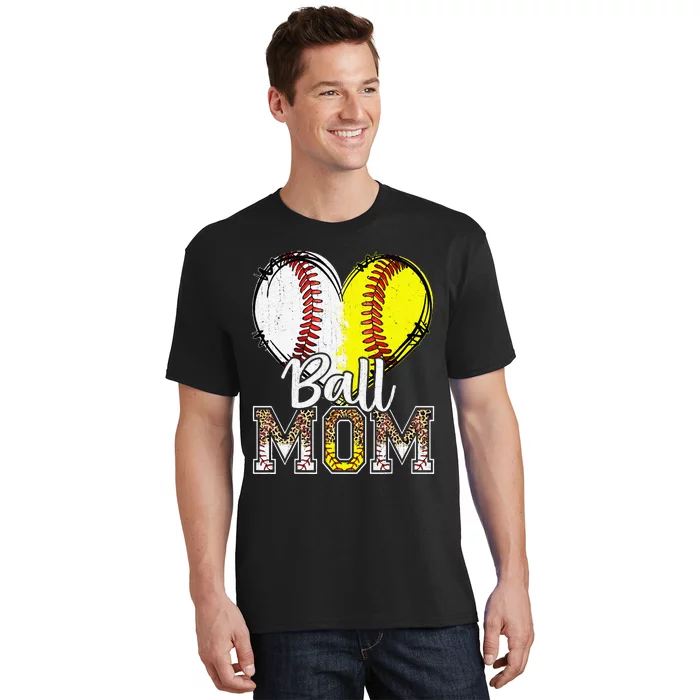 Ball Mom Heart Funny Baseball Soccer Mom T-Shirt