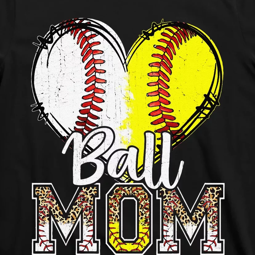 Ball Mom Heart Funny Baseball Soccer Mom T-Shirt