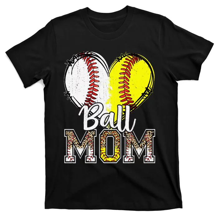 Ball Mom Heart Funny Baseball Soccer Mom T-Shirt