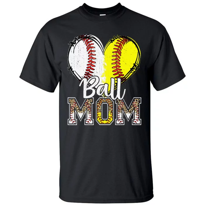 Ball Mom Heart Funny Baseball Soccer Mom Tall T-Shirt