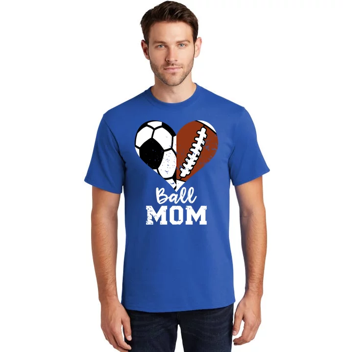 Ball Mom Heart Funny Football Soccer Mom Cute Gift Tall T-Shirt