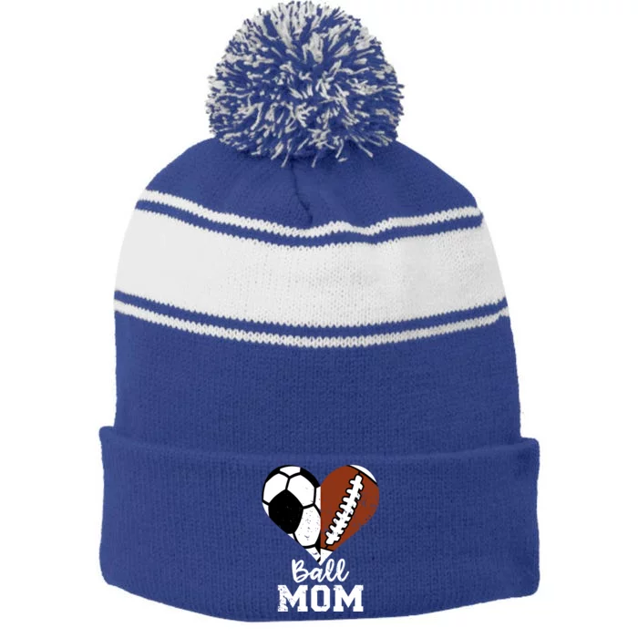 Ball Mom Heart Funny Football Soccer Mom Cute Gift Stripe Pom Pom Beanie