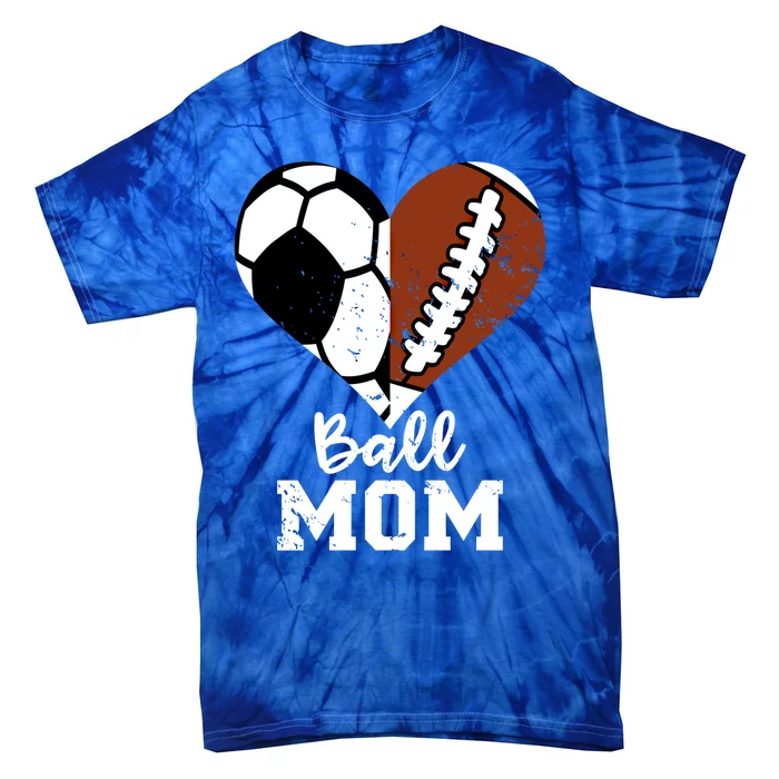 Ball Mom Heart Funny Football Soccer Mom Cute Gift Tie-Dye T-Shirt