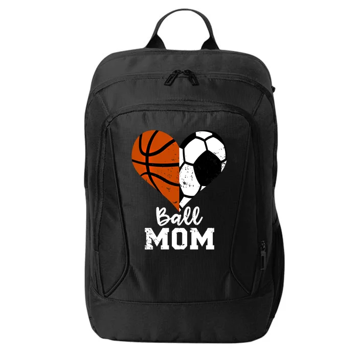 Ball Mom Heart Funny Soccer Basketball Mom Gift City Backpack