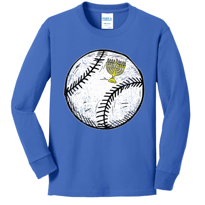 Baseball Menorah Hanukkah Chanukah Jewish Jew Kids Long Sleeve Shirt