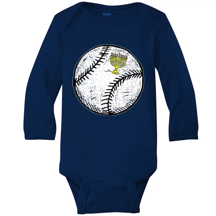 Baseball Menorah Hanukkah Chanukah Jewish Jew Baby Long Sleeve Bodysuit