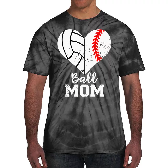 Ball Mom Heart Funny Baseball Volleyball Mom Tie-Dye T-Shirt