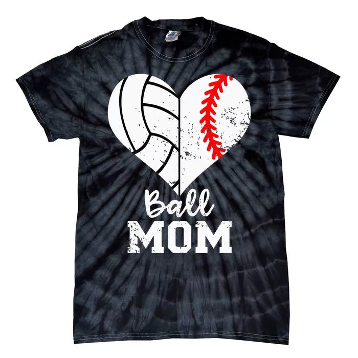 Ball Mom Heart Funny Baseball Volleyball Mom Tie-Dye T-Shirt