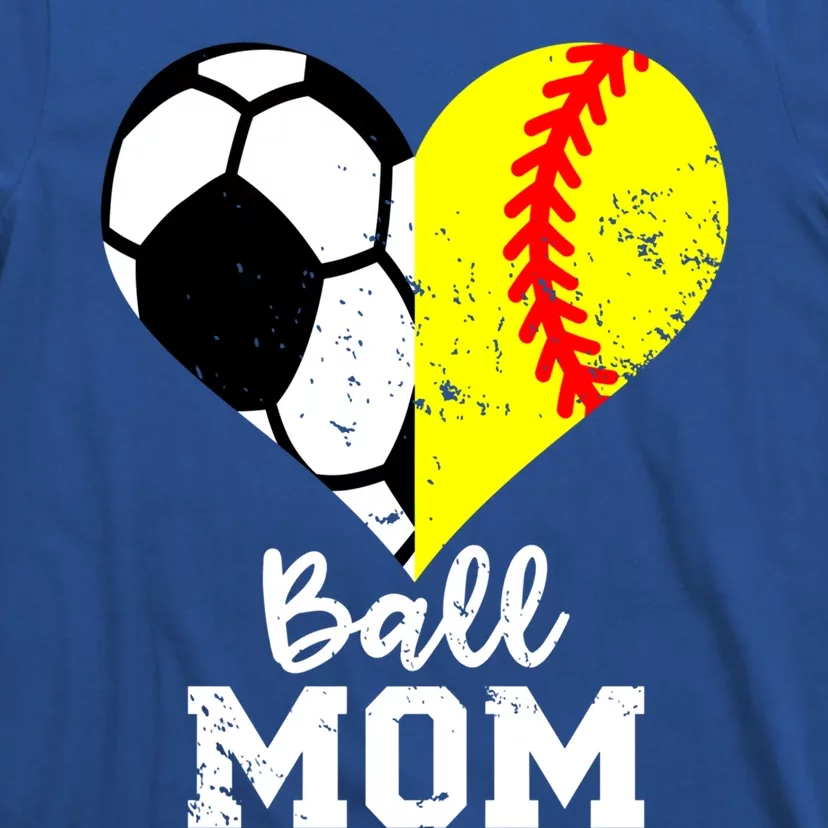 Ball Mom Heart Funny Softball Soccer Mom Gift T-Shirt