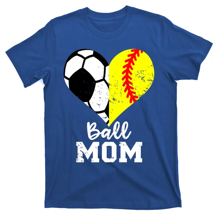 Ball Mom Heart Funny Softball Soccer Mom Gift T-Shirt