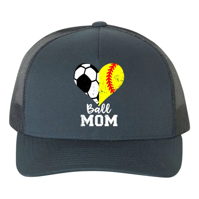 Ball Mom Heart Funny Softball Soccer Mom Gift Yupoong Adult 5-Panel Trucker Hat