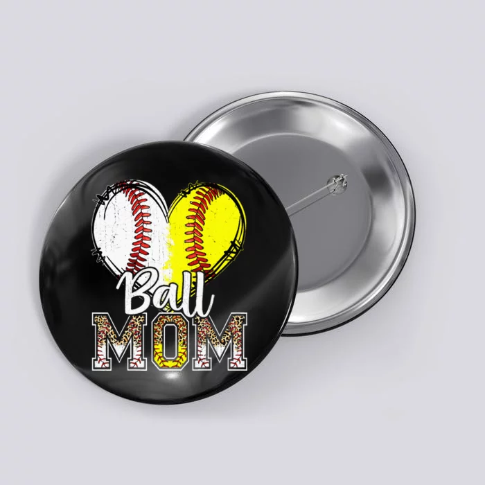 Ball Mom Heart Baseball Softball Mama Women Mothers Day Button