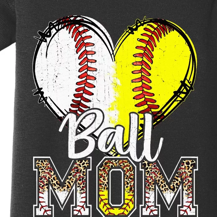 Ball Mom Heart Baseball Softball Mama Women Mothers Day Baby Bodysuit