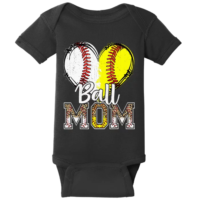 Ball Mom Heart Baseball Softball Mama Women Mothers Day Baby Bodysuit