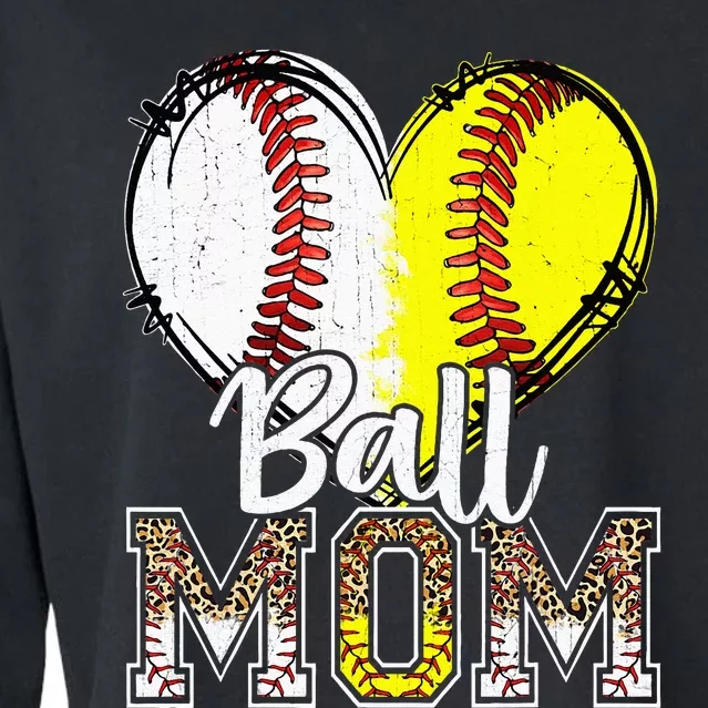 Ball Mom Heart Baseball Softball Mama Women Mothers Day Cropped Pullover Crew