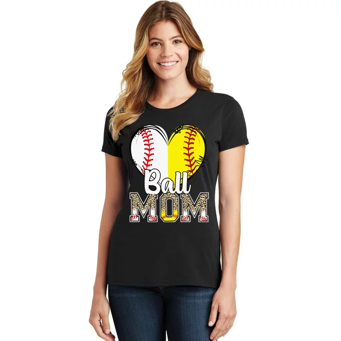 Ball Mom Heart Baseball Softball  Gifts mother's day Women's T-Shirt