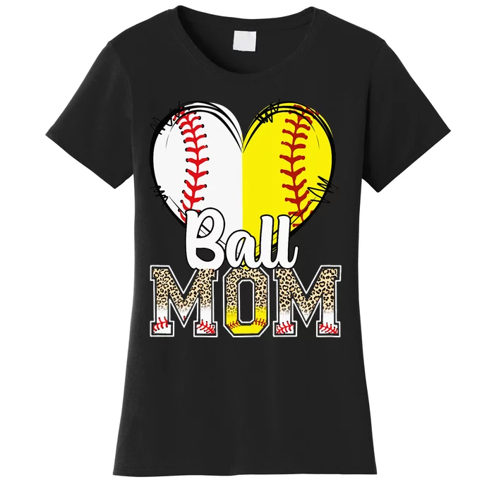 Ball Mom Heart Baseball Softball  Gifts mother's day Women's T-Shirt