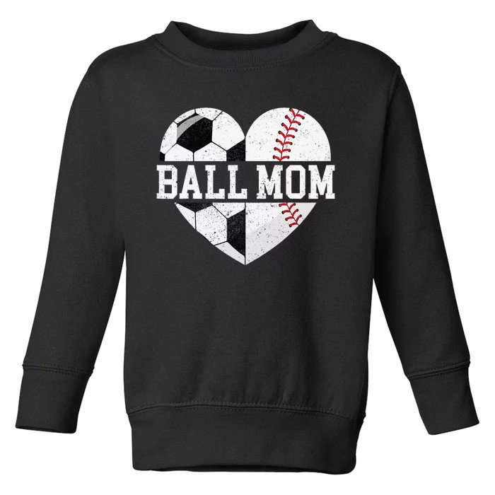 Ball Mom Heart Baseball Soccer Mom Toddler Sweatshirt