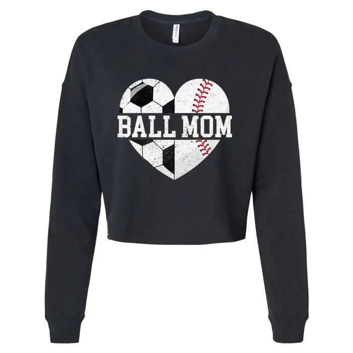 Ball Mom Heart Baseball Soccer Mom Cropped Pullover Crew