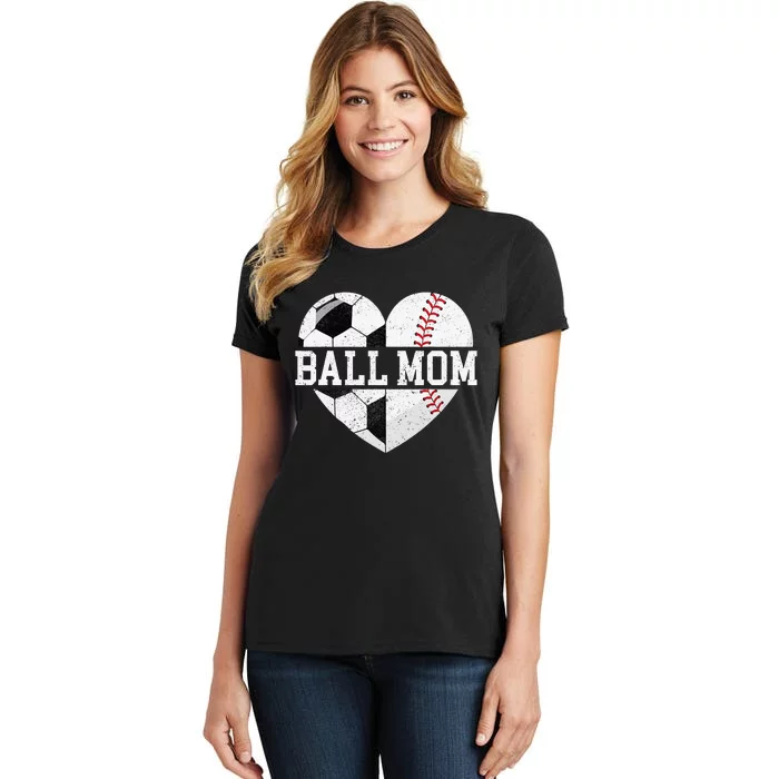 Ball Mom Heart Baseball Soccer Mom Women's T-Shirt