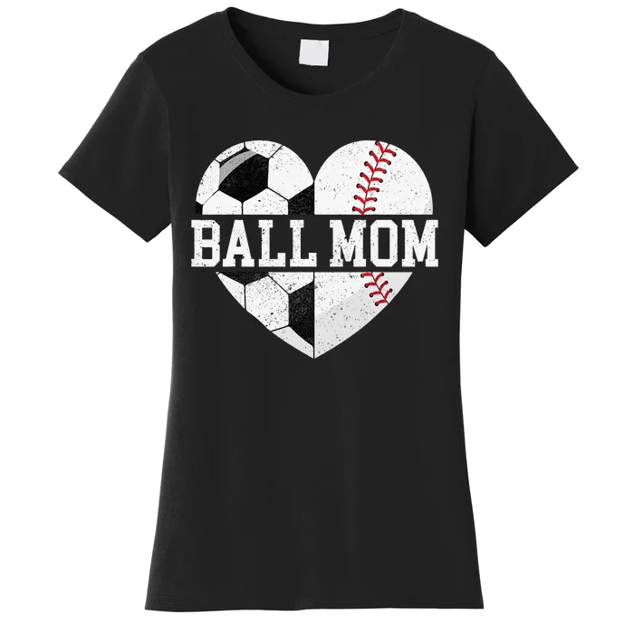 Ball Mom Heart Baseball Soccer Mom Women's T-Shirt