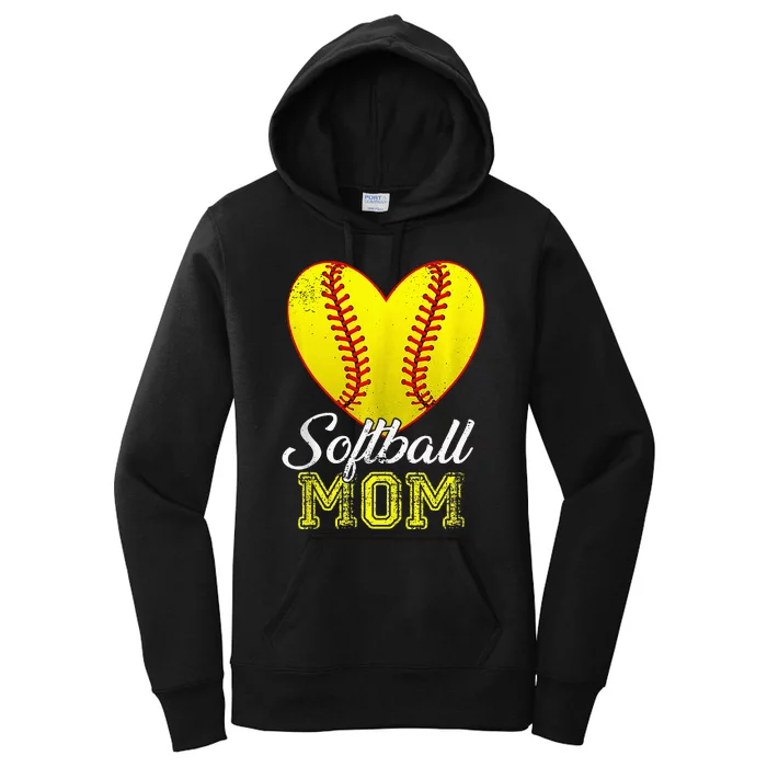 Ball Mom Heart Baseball Softball Mama Women Mothers Day 2024 Women's Pullover Hoodie