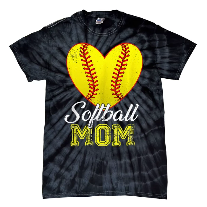 Ball Mom Heart Baseball Softball Mama Women Mothers Day 2024 Tie-Dye T-Shirt