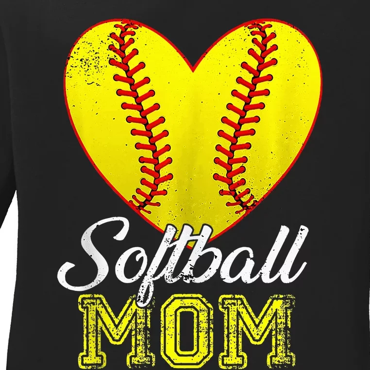 Ball Mom Heart Baseball Softball Mama Women Mothers Day 2024 Ladies Long Sleeve Shirt