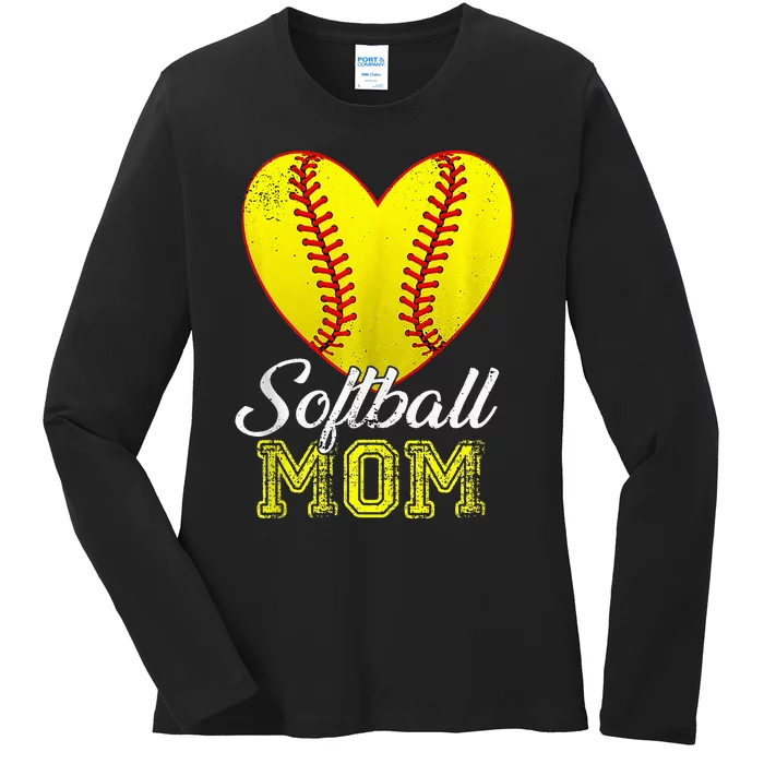 Ball Mom Heart Baseball Softball Mama Women Mothers Day 2024 Ladies Long Sleeve Shirt