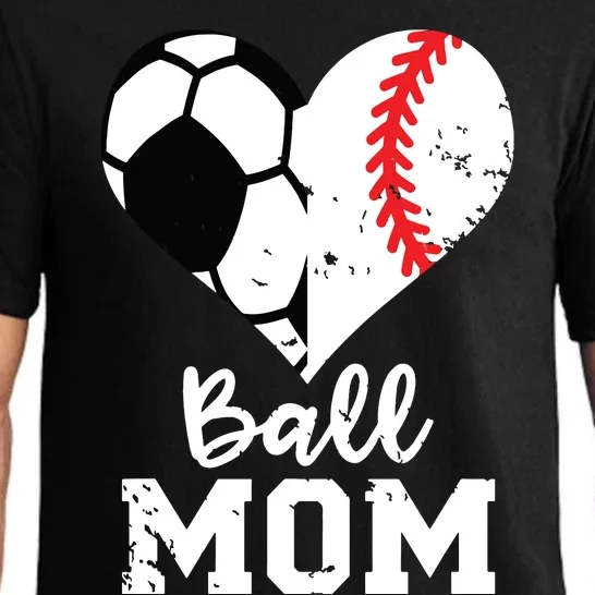 Ball Mom Heart Funny Baseball Soccer Mom Pajama Set