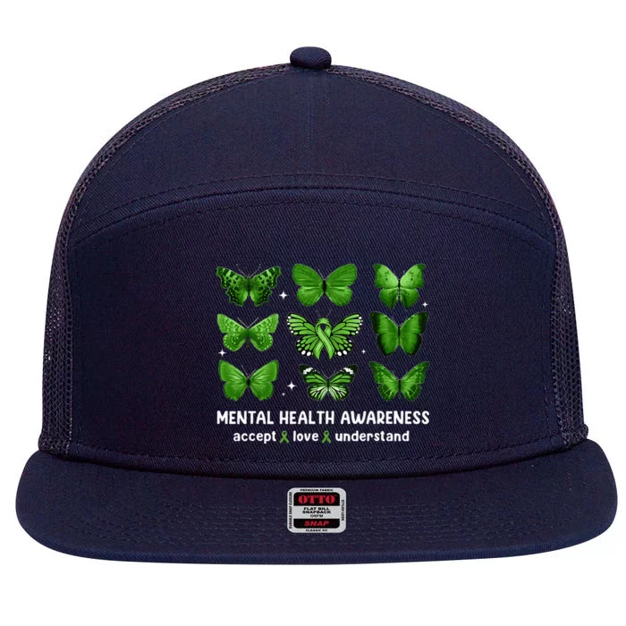 Butterfly Mental Health Awareness Accept Love Understand 7 Panel Mesh Trucker Snapback Hat