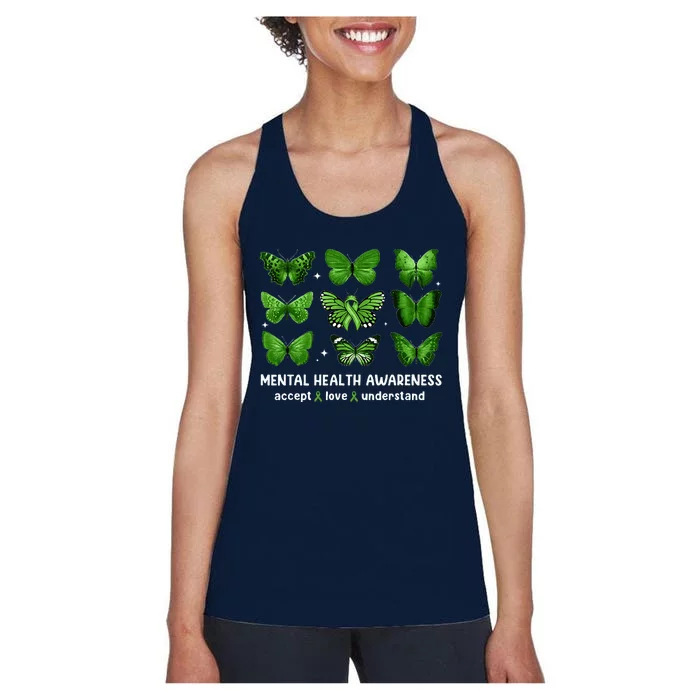 Butterfly Mental Health Awareness Accept Love Understand Women's Racerback Tank