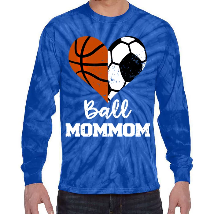 Ball Mommom Heart Funny Soccer Basketball Mom Mom Great Gift Tie-Dye Long Sleeve Shirt