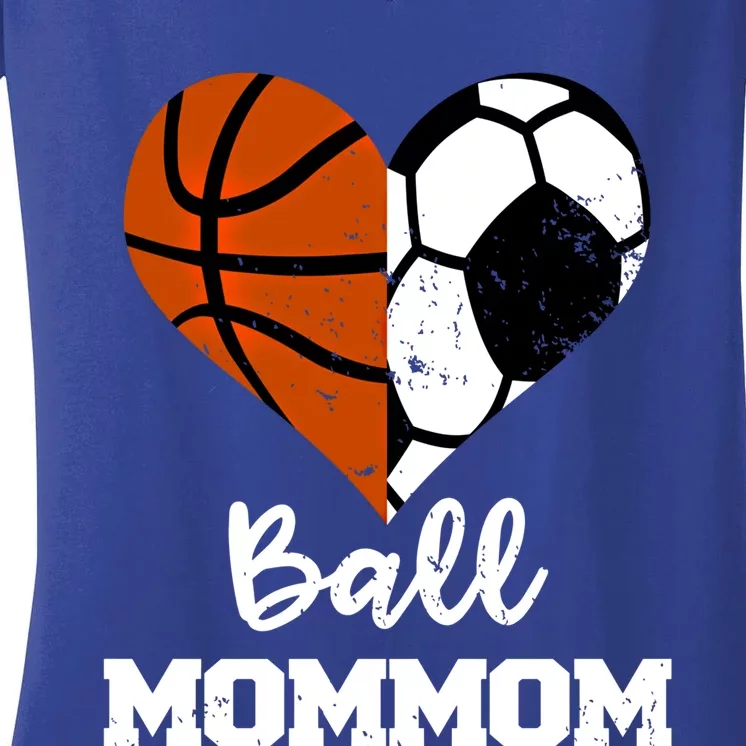 Ball Mommom Heart Funny Soccer Basketball Mom Mom Great Gift Women's V-Neck T-Shirt