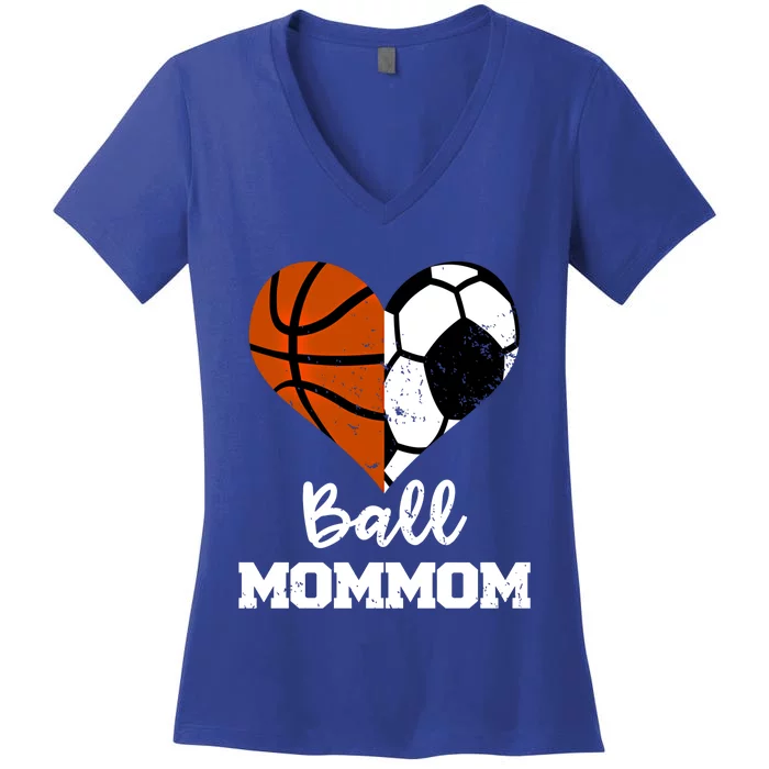 Ball Mommom Heart Funny Soccer Basketball Mom Mom Great Gift Women's V-Neck T-Shirt