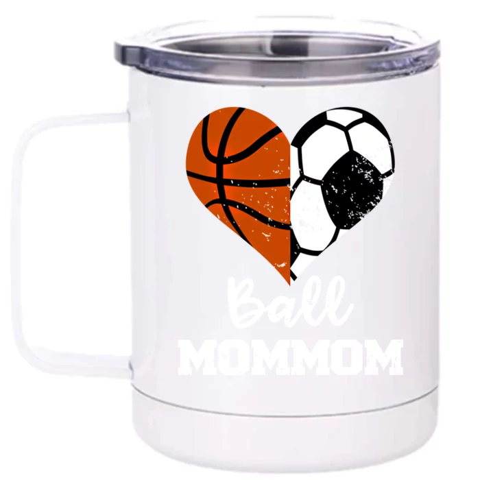 Ball Mommom Heart Funny Soccer Basketball Mom Mom Great Gift Front & Back 12oz Stainless Steel Tumbler Cup