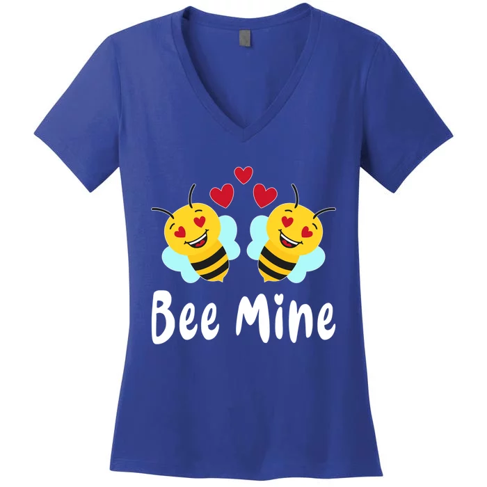 Bee Mine Honeybee Bee Pun Love Couple Valentine's Day Gift Women's V-Neck T-Shirt