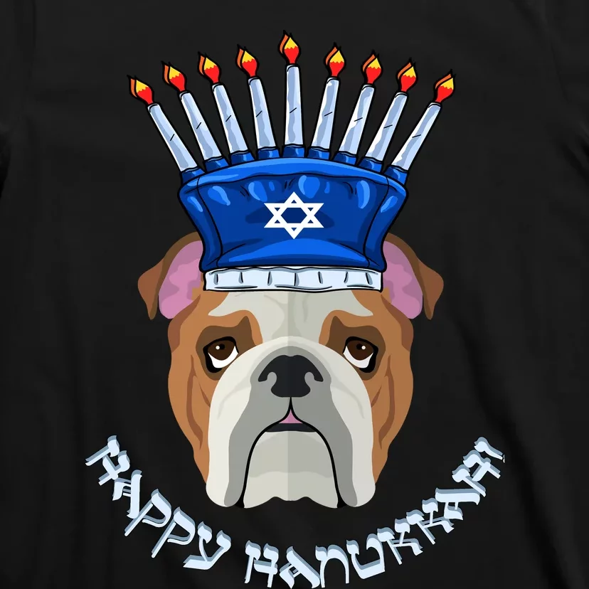 Bulldog Menorah Hat Hanukkah Chanukah T-Shirt