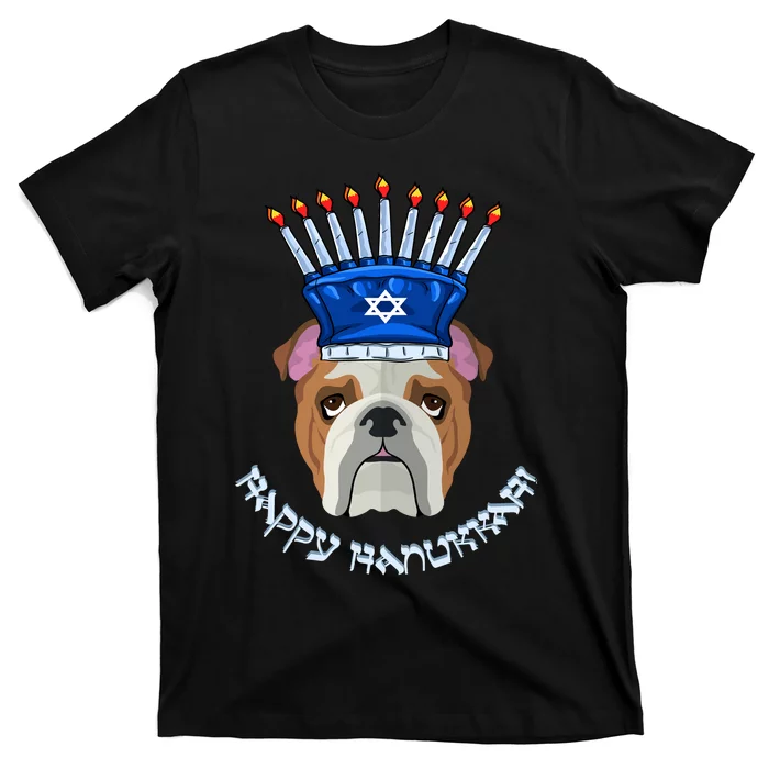 Bulldog Menorah Hat Hanukkah Chanukah T-Shirt