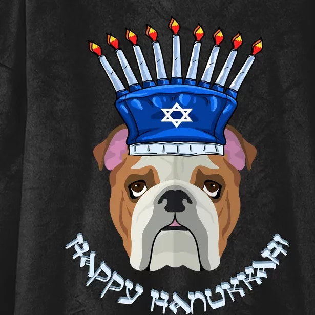 Bulldog Menorah Hat Hanukkah Chanukah Hooded Wearable Blanket