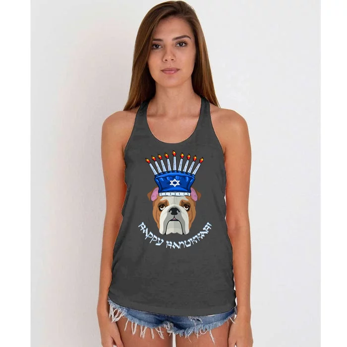 Bulldog Menorah Hat Hanukkah Chanukah Women's Knotted Racerback Tank