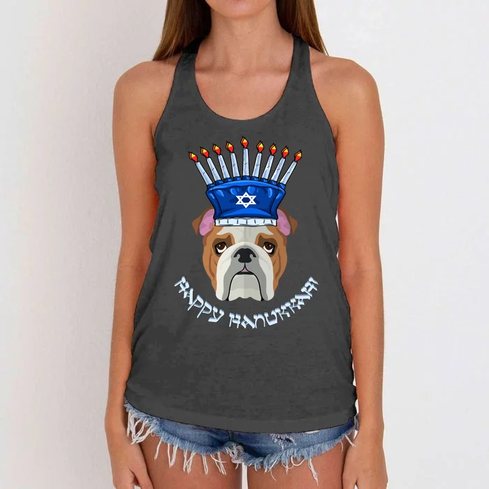 Bulldog Menorah Hat Hanukkah Chanukah Women's Knotted Racerback Tank