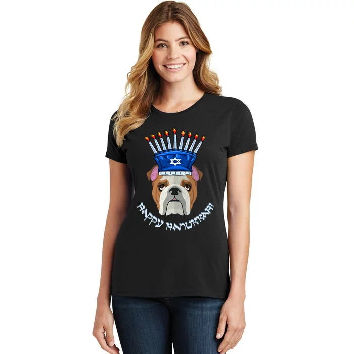 Bulldog Menorah Hat Hanukkah Chanukah Women's T-Shirt